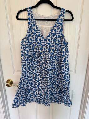 Thakoon Collective Blue Floral V-Neck Tiered Sleeveless Dress Size 8